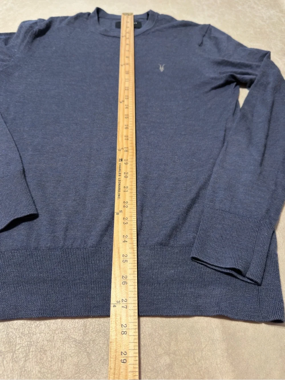 All Saints 100% Wool Lightweight Pullover Men's Dark Blue Knit Sweater. Size M